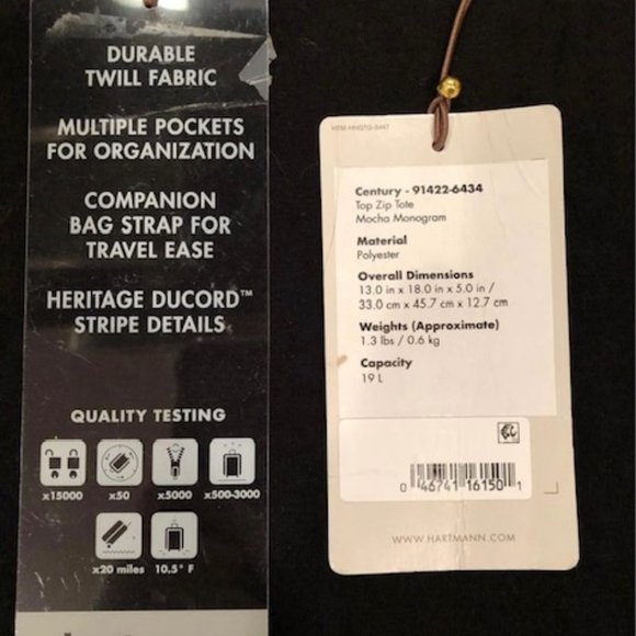 Hartmann Brown Carry On/Laptop Tote 13"x18" Companion Strap for Suitcase Handle - Picture 4 of 4